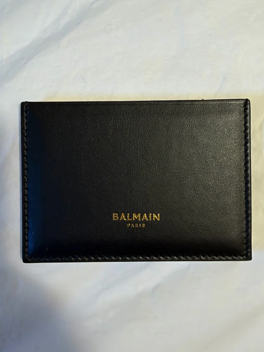 NIB Balmain Black Leather Slim Card Case with Gold Logo